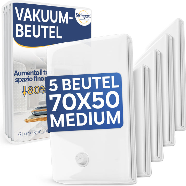 Stringari Vakuumbeutel für Kleidung Staubsauger 5er Set M 70x50 – Vakuumbeutel für Bettdecken von Hö