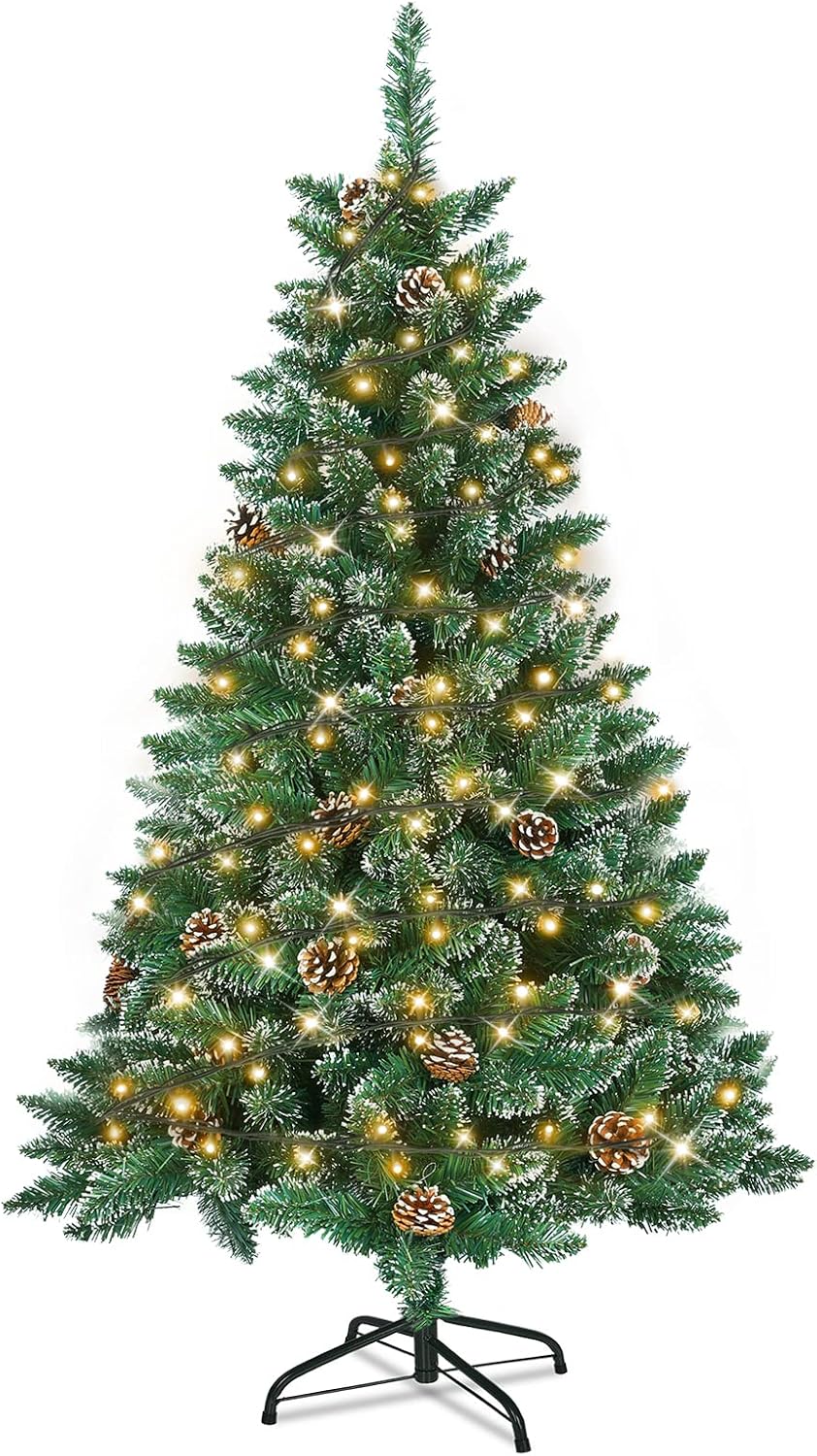 FIVMEN Weihnachtsbaum Künstlich mit Beleuchtung 150 cm PVC Tannenbaum Christbaum Künstlicher mit 180