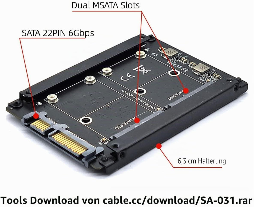NFHK Dual MSATA Mini-SATA SSD Karte JOBD Raid0 Span Bridge zu 2.5inch SATA Combo HDD Festplattengehä