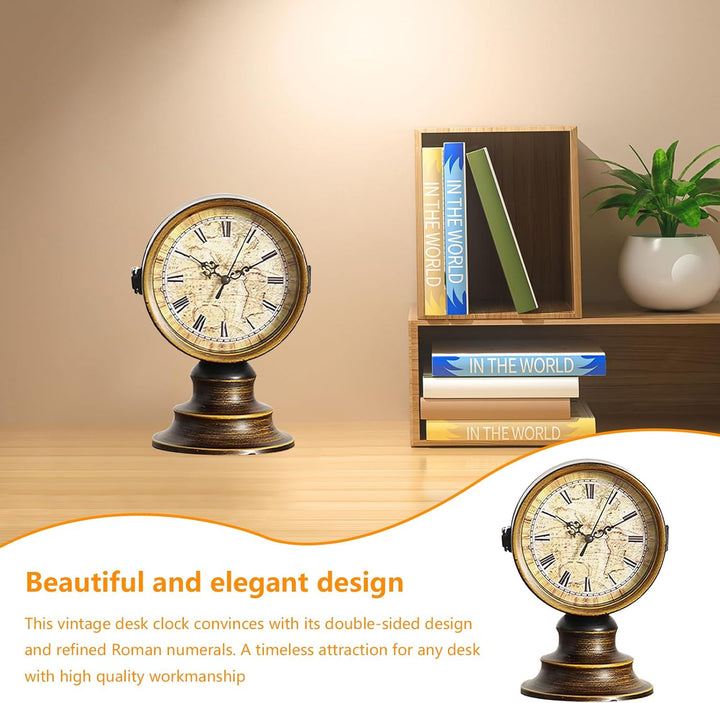 Doppelseitige Tischuhr Vintage, Europäischer Stil Vintage Schreibtisch Uhr, Retro Nacht Mantel Runde