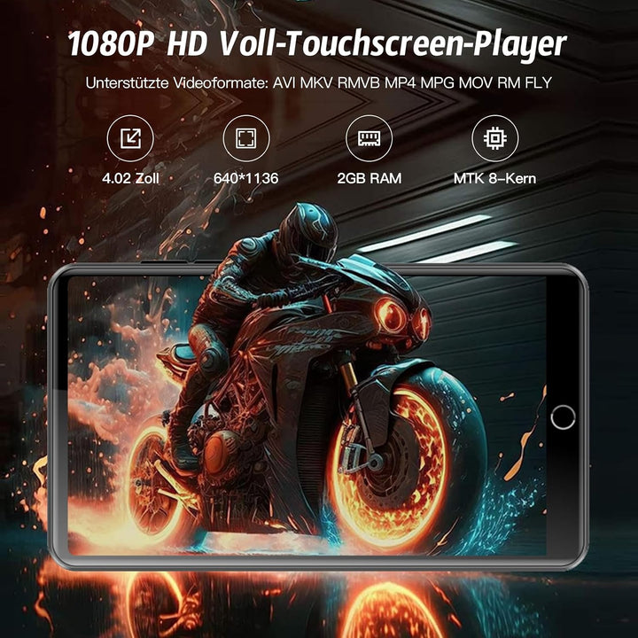 4,02 Zoll IPS HD Touchscreen, MP3 Player mit WLAN und Bluetooth, MP4 Player mit Lautsprechern, Musik