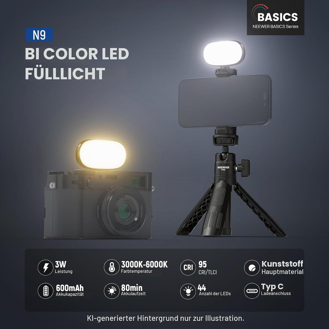 NEEWER BASICS Selfie Licht, Tragbares Handy Videolicht, 3W Clip on kleine LED Videoleuchte, Cold Sho