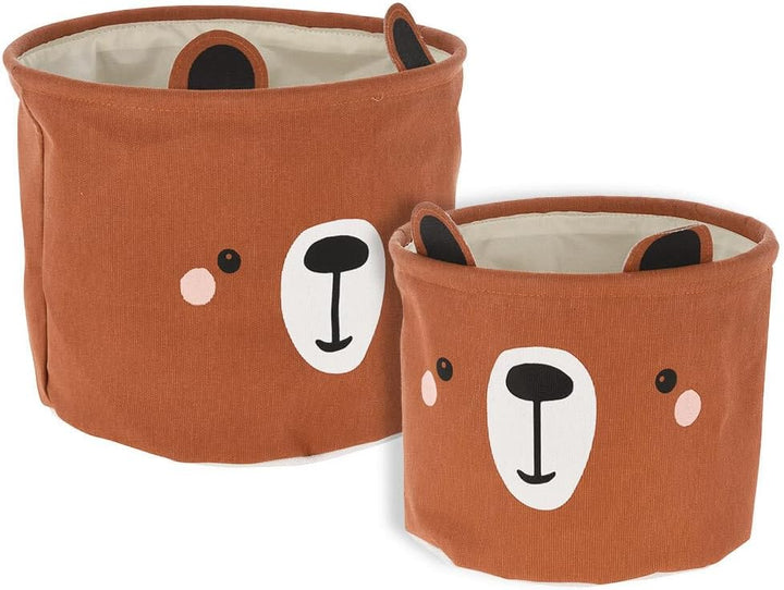 Murago - 2er Set Braun - Bär Aufbewahrungskorb Wäschekorb Beutel Sack Tasche für Spielzeug Kinderzim