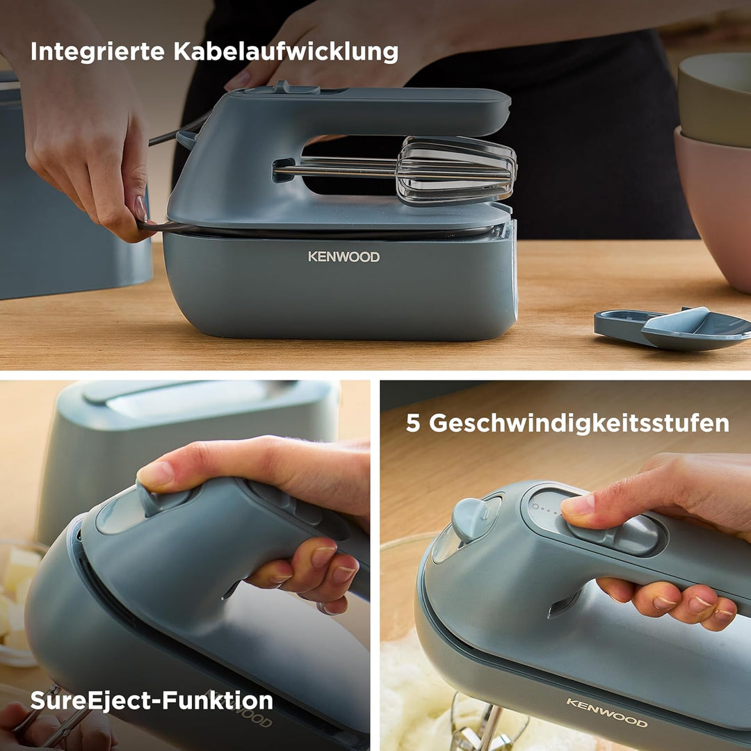 Kenwood Handmixer QuickMix Go HMP40.000GY, tragbar dank integriertem Koffer, Inklusive Edelstahl Sch