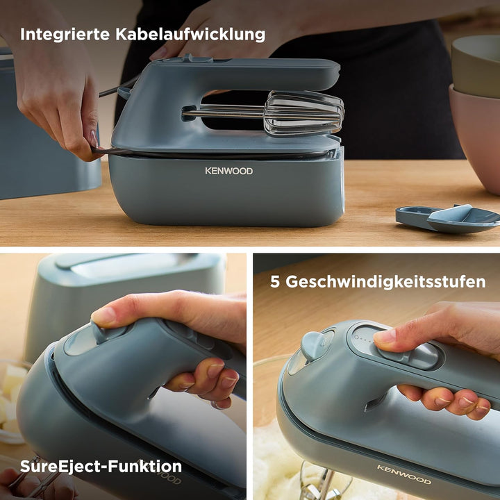 Kenwood Handmixer QuickMix Go HMP40.000GY, tragbar dank integriertem Koffer, Inklusive Edelstahl Sch