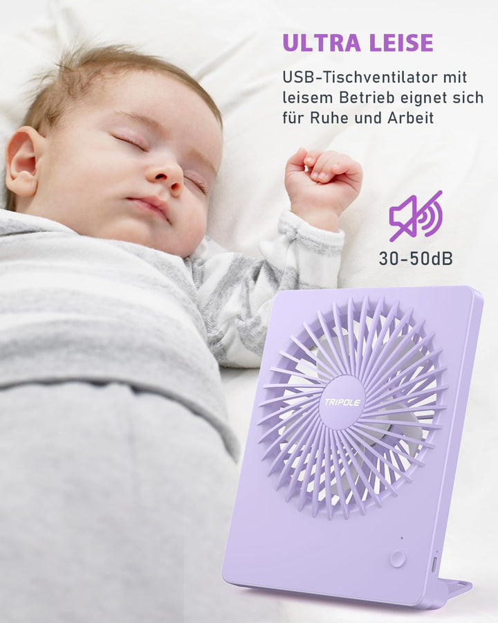 TriPole Tischventilator Leise, 2000mAh Ladefähige USB Ventilatoren Ausführen Bis zu 4-16 Std, 3 Gesc
