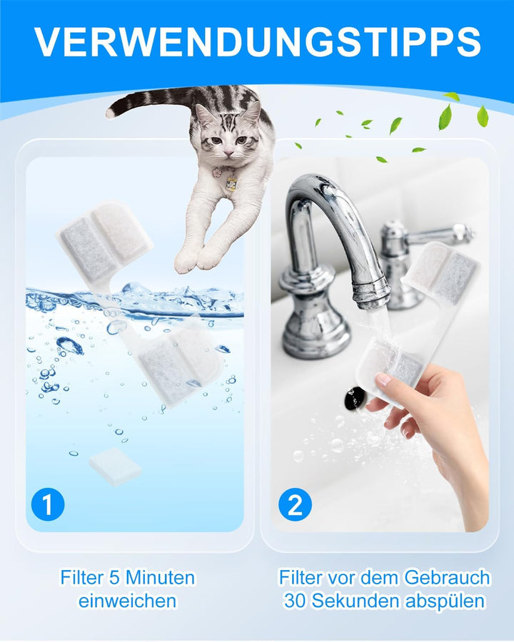 8 Stück Wasserfilter Kartuschen,8 Stück Wasserpumpenschwämme,Ersatzfilter Kompatibel mit FEELNEEDY 3