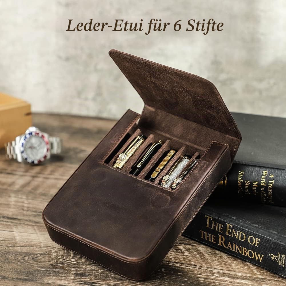 Contacts Stifteetui Leder für 6 stifte,Handgefertigt Vintage-Stifthalter, Stift-Schutzhülle für Reis