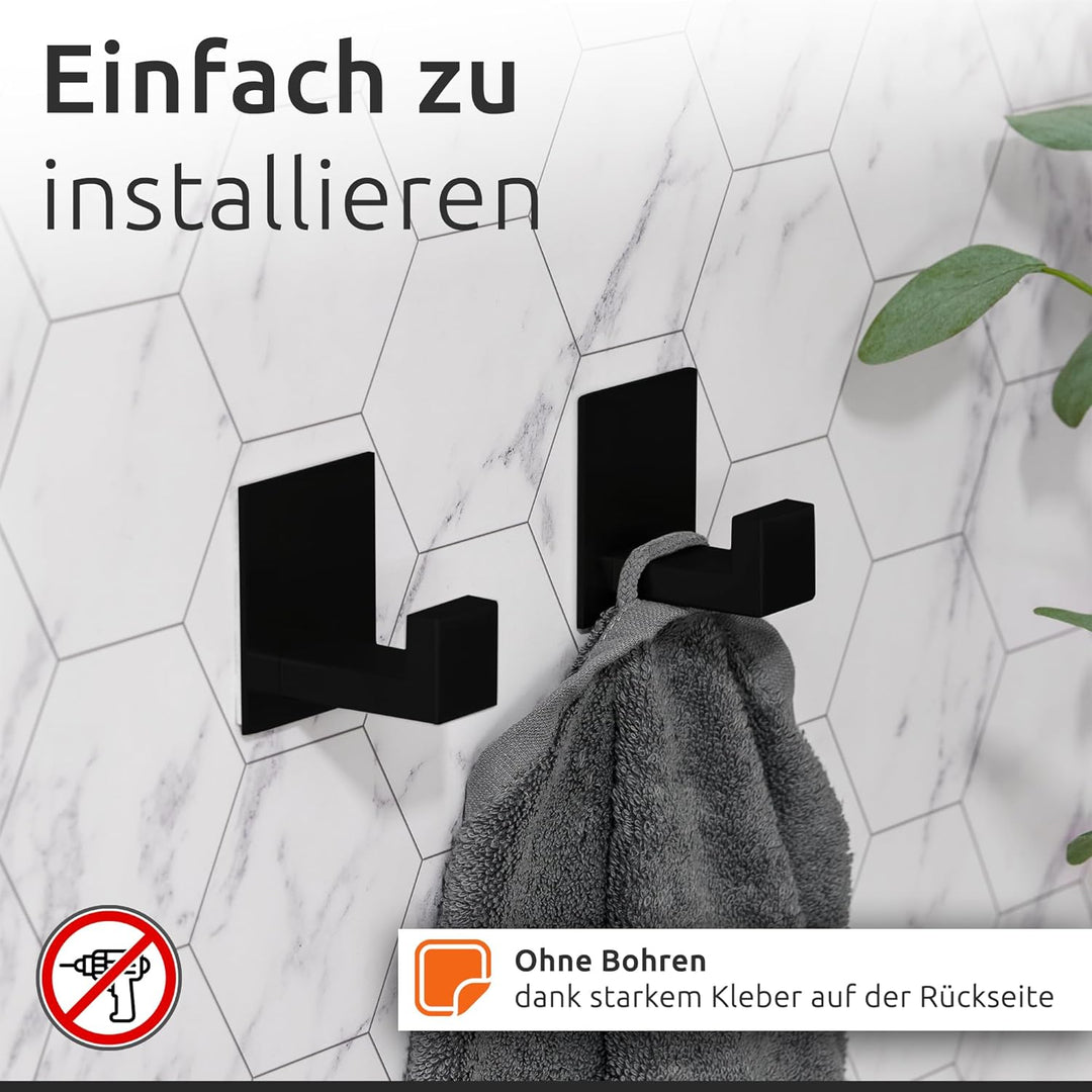 ECENCE 1x Toilettenpapierhalter + 2X Handtuchhaken ohne Bohren, Badezimmerset selbstklebend Schwarz
