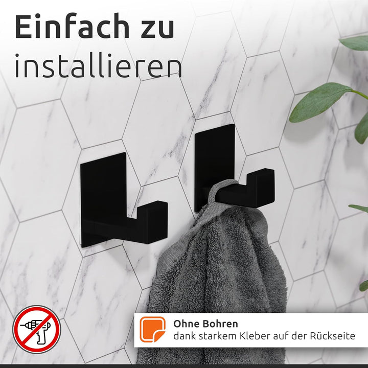 ECENCE 1x Toilettenpapierhalter + 2X Handtuchhaken ohne Bohren, Badezimmerset selbstklebend Schwarz