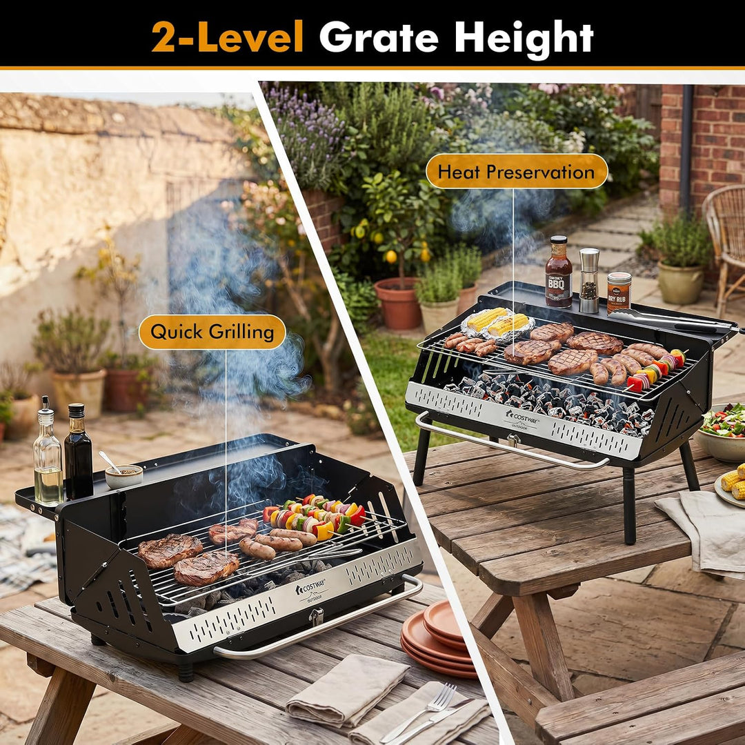 COSTWAY Holzkohlegrill tragbar, Tischgrill &amp; Standgrill, 47 x 81 x 85 cm | Campinggrill mit abnehmba