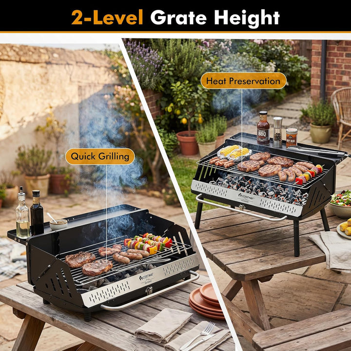 COSTWAY Holzkohlegrill tragbar, Tischgrill &amp; Standgrill, 47 x 81 x 85 cm | Campinggrill mit abnehmba