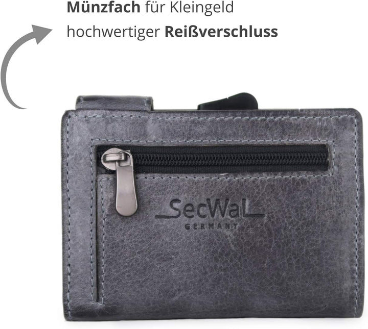 SecWal Kartenetui mit Münzfach Reissverschluss (Grau Vintage), Grau Vintage