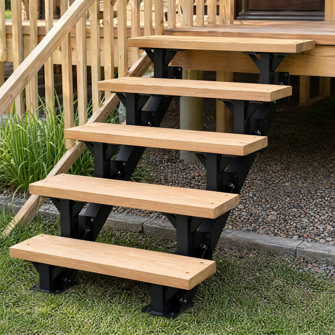 3 Stufen Metall Treppenwange mit Stahl-Setzstufe für Deckhöhe 48cm | Treppenstufen mit vorgebohrten