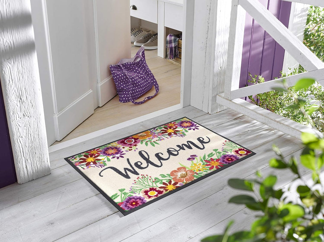wash+dry Fussmatte, Welcome Blooming 50x75 cm, innen und aussen, waschbar 50x75 cm Lila, 50x75 cm Li