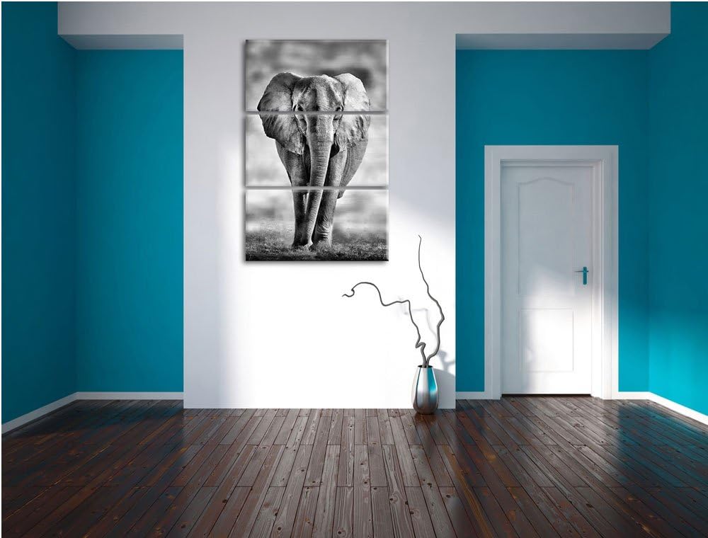 Pixxprint Elefant in Savanne als Leinwandbild/Grösse: 3 Teilig (120x80) cm/Wandbild/Kunstdruck/ferti