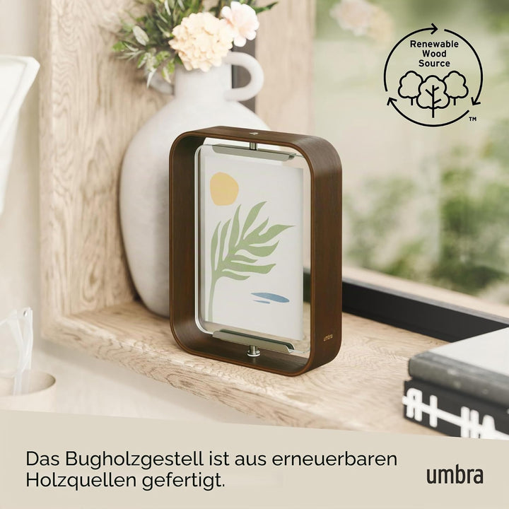 Umbra Bellwood Tischbilderrahmen, zweiseitiger Bilderrahmen für 10x15 oder 13x18 cm Fotos, Walnuss A