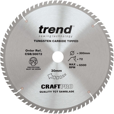 Trend CraftPro TCT Kreissägeblatt, 300mm Durchmesser x 72 Zähne x 30mm Bohrung, Hartmetallbestückt,