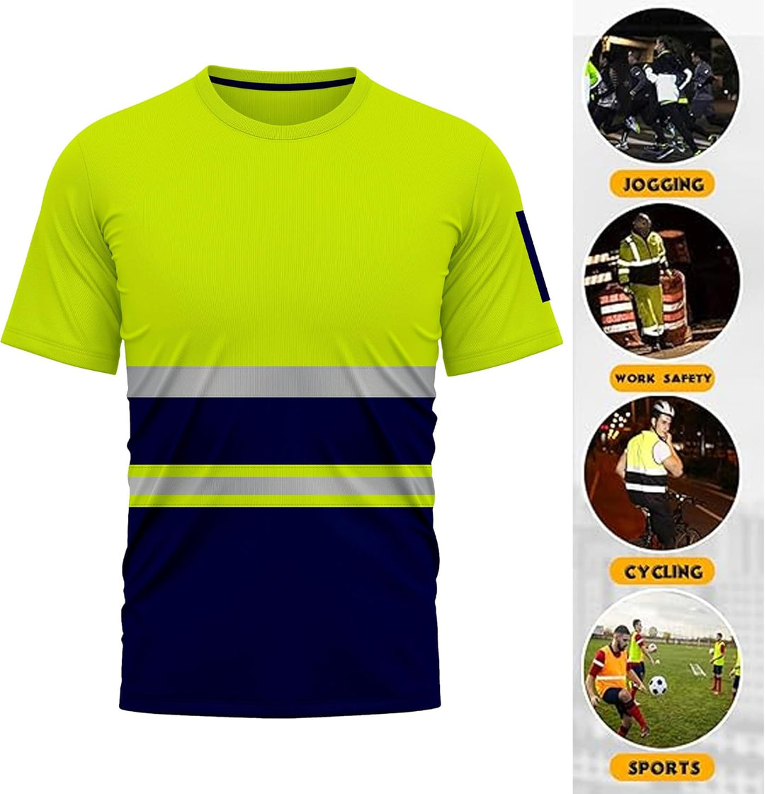 NOROZE Herren Hi-Viz T-Shirt Arbeitskleidung Reflektierendes Band Hohe Sichtbarkeit Sicherheitsmante