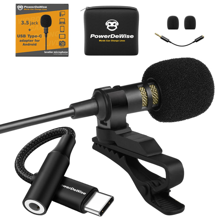 PowerDeWise Verbessertes 2023 Typ-C Lavalier-Mikrofon mit Adapter – omnidirektionales USB C Lav-Mikr