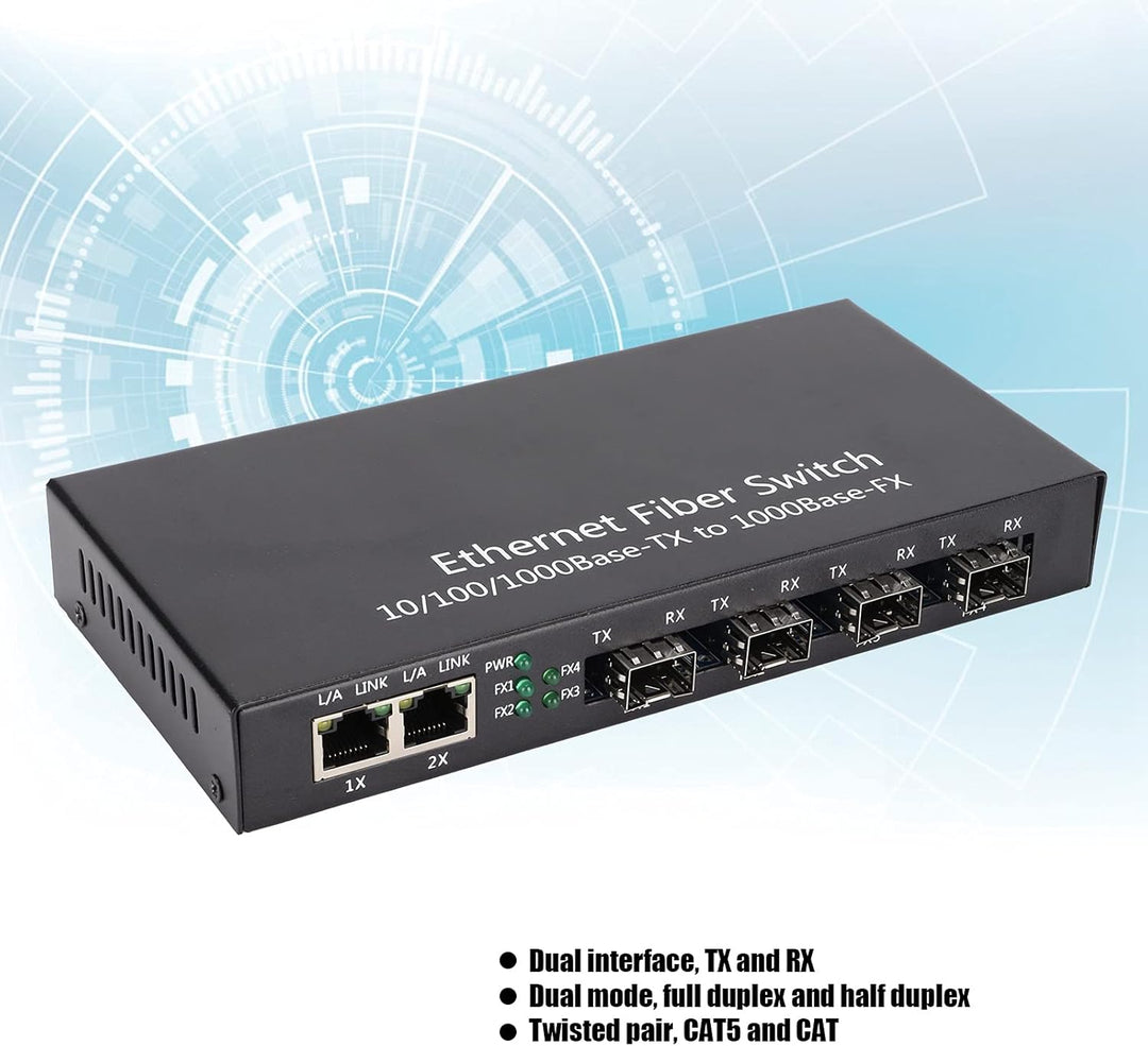 Dioche Glasfaser zu Ethernet Konverter, Ethernet Medienkonverter RJ45 10/100/1000M 4-Faser 2-Port Si
