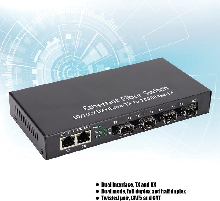 Dioche Glasfaser zu Ethernet Konverter, Ethernet Medienkonverter RJ45 10/100/1000M 4-Faser 2-Port Si