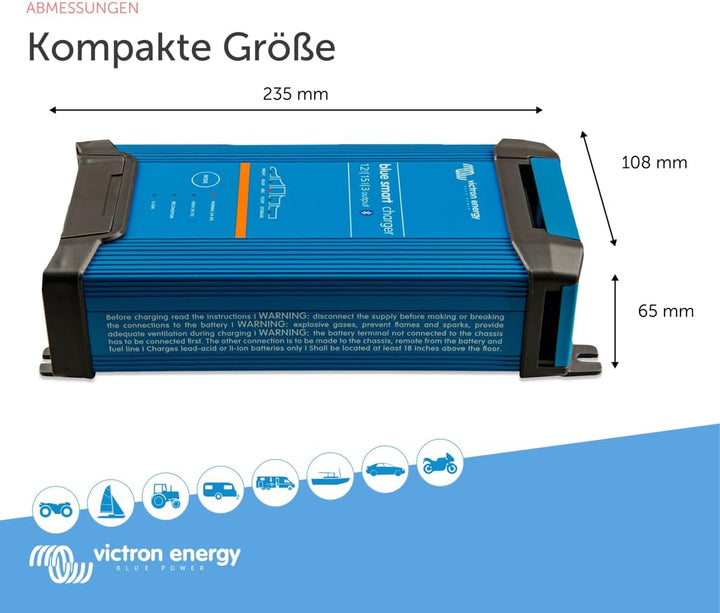 Victron Energy Blue Smart IP22 12-Volt 15 Ampere 230V, 3 Ausgang Ladegerät CEE 7/7, Bluetooth STANDA