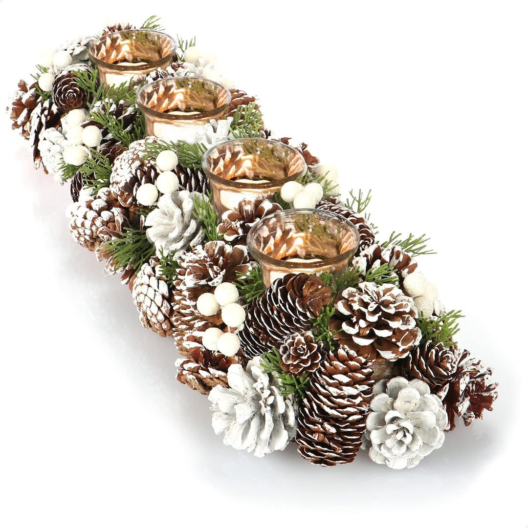 COM-FOUR® Adventskranz länglich, Kerzenständer Weihnachten für 4 Kerzen, Kerzenhalter, Adventsgestec