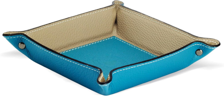 Luni Taschenleerer Leder, Handgearbeitet in klassischem italienischem Stil, Ordentlich Tablett, Aqua