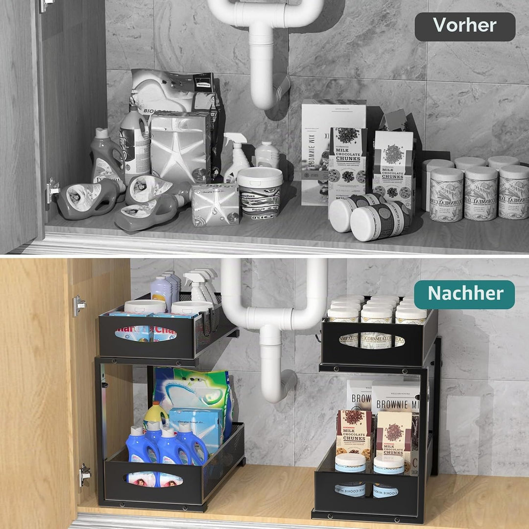 Housolution Spülschrank Organizer, 2 Etagen Metall Ausziehbares Unter Waschbecken Regal mit Schiebes