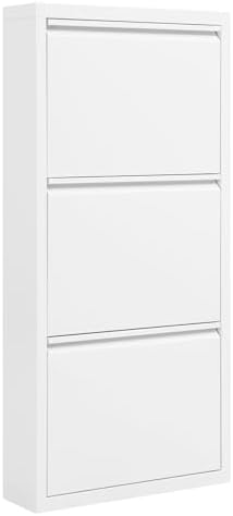 WOLTU Schuhschrank mit 3 Klappen, Schuhregal geschlossen, Schuhkommode schmal, aus Metall, für Flur