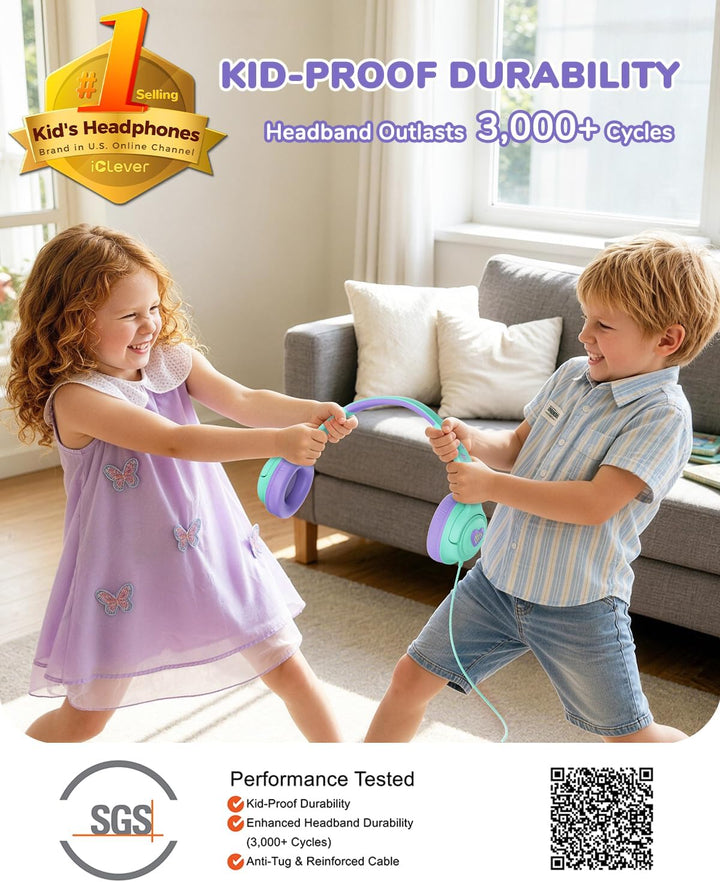 iClever kopfhörer Kinder,85 dBA Sicherer Klang,Faltbarer Over-Ear 3.5 mm kopfhörer Kinder mit Kabel,