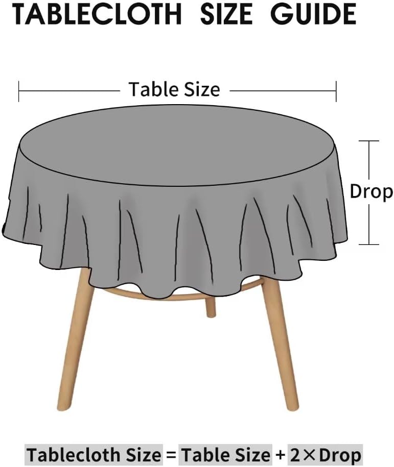 Hiasan Grau Wasserabweisend Tischdecke aus Polyester,Rund120cm,Anti-Falten Tischtuch,geeignet für Kü