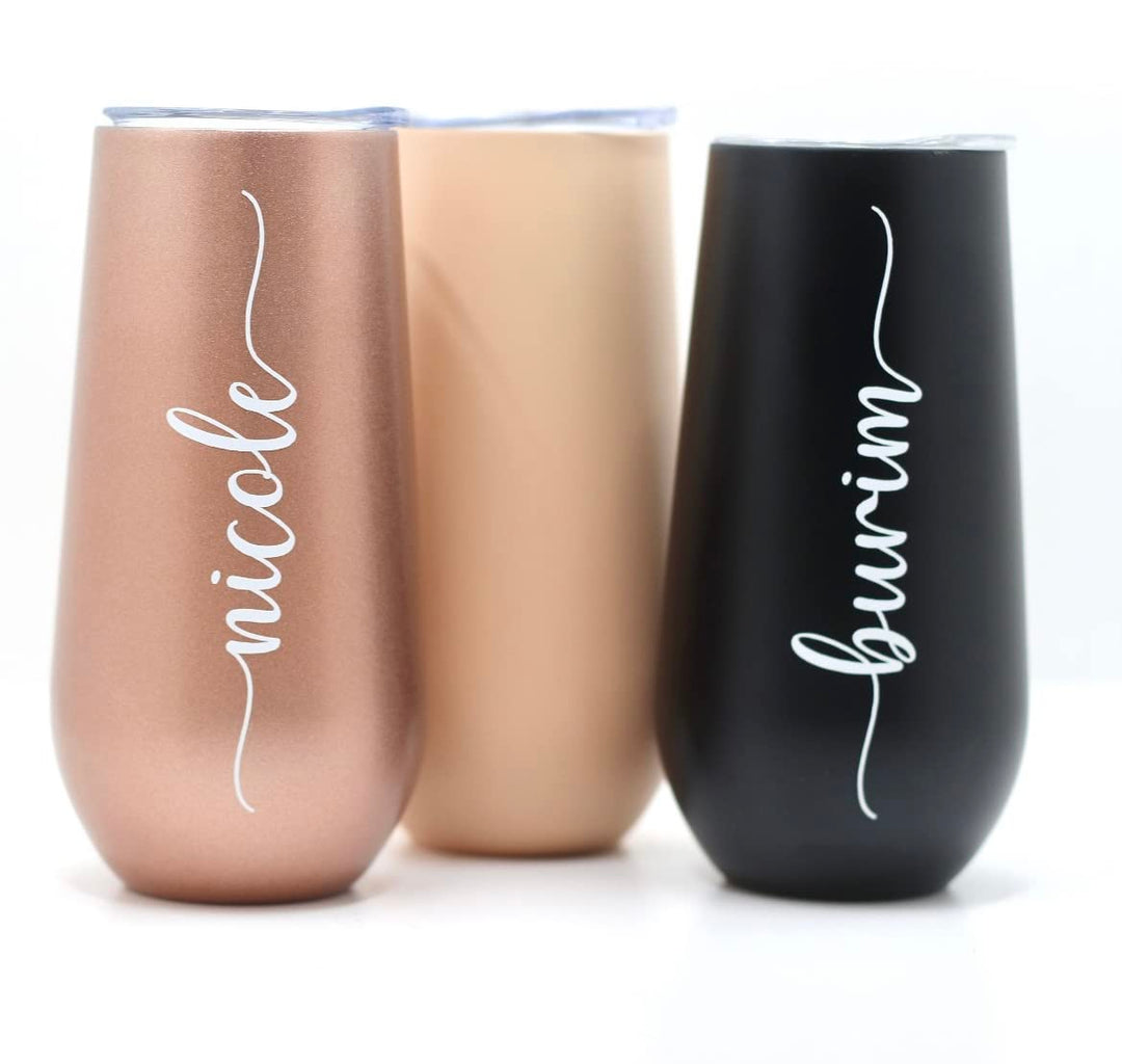 Thermobecher Sektglas - personalisiert Geschenkidee - Edelstahl - Mit Deckel (rosa), rosa