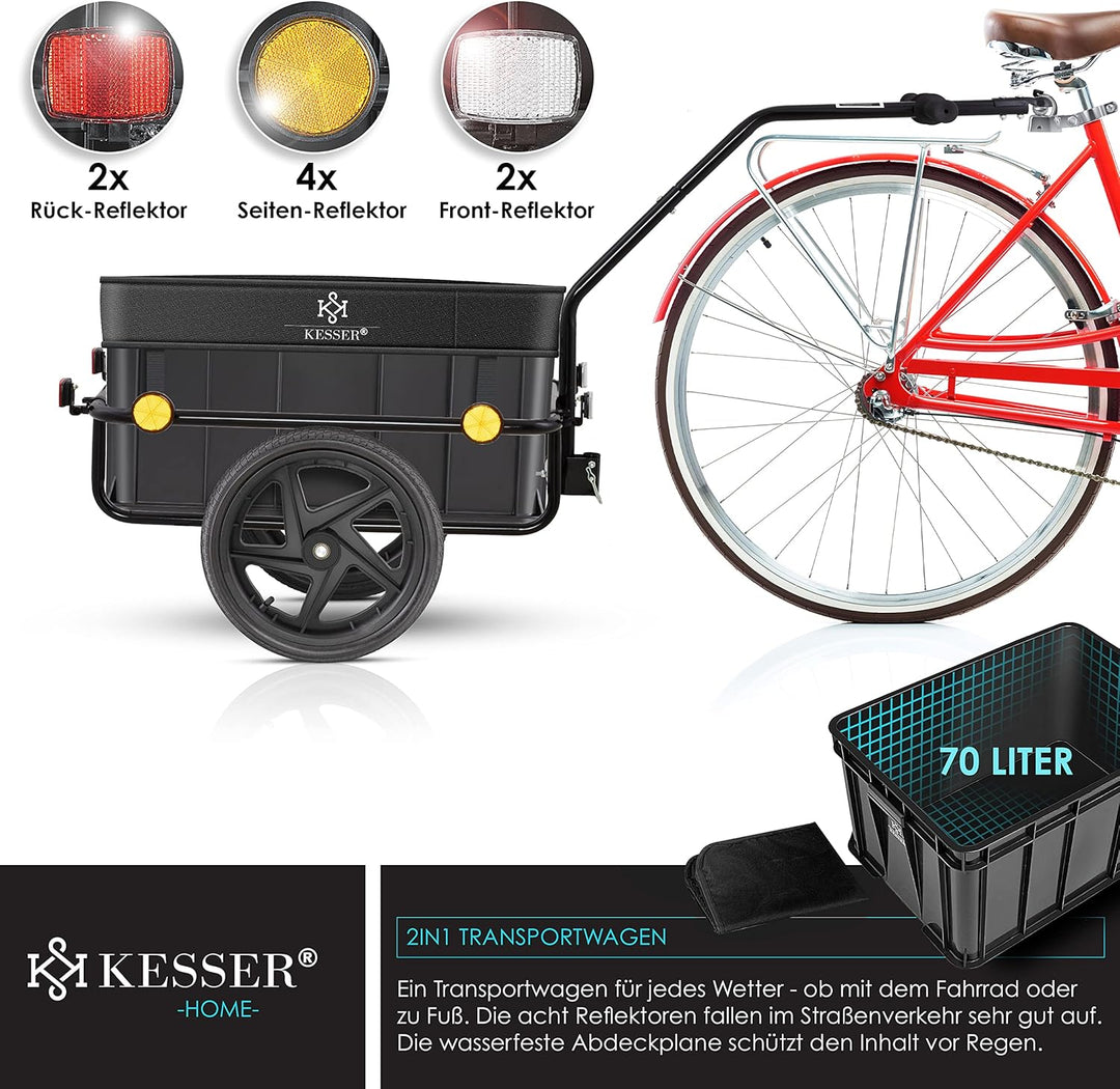 KESSER® Fahrradanhänger, Lastenanhänger, Handwagen mit Kupplung, Hochdeichsel, für Fahrrad Transport