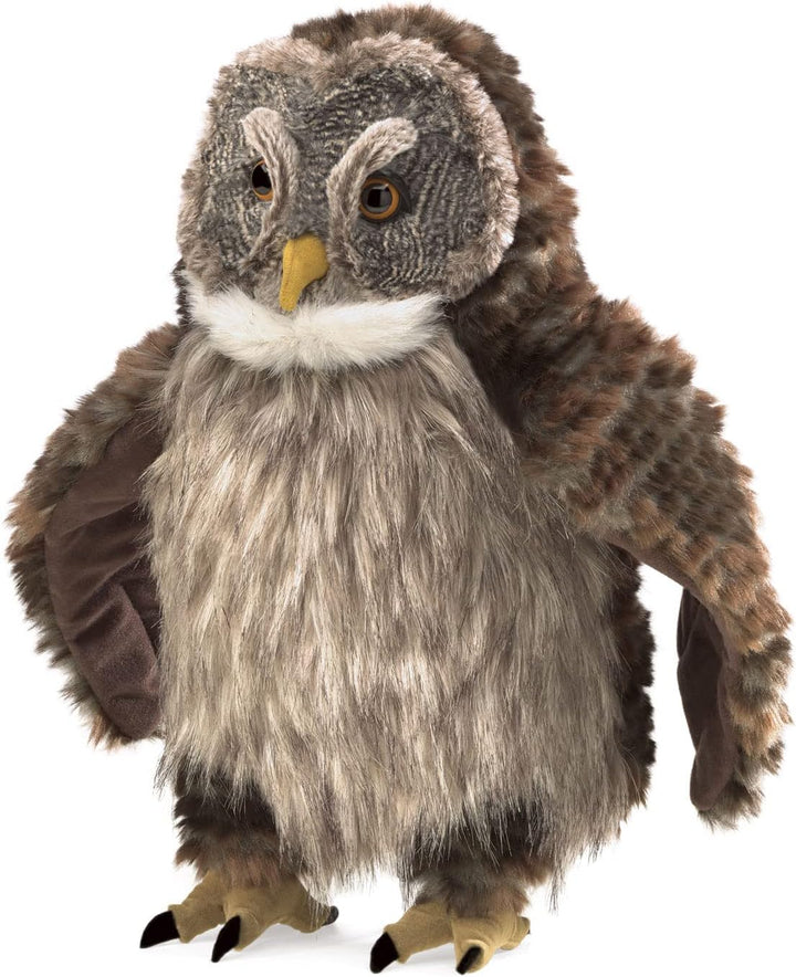 Folkmanis Handpuppe Puppet Eule mit „Huhu – Effekt“, Macht Geräusche, 3135