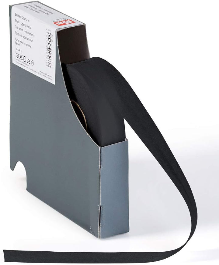 Prym 906100 Schrägband Organza 40/20 mm, 30 m, schwarz, 100% PES, Falzung 32W / 28L