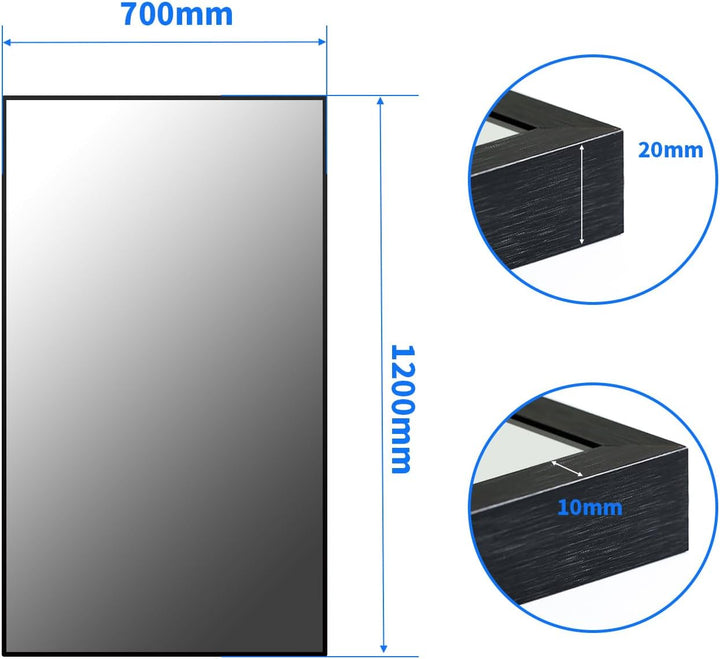 Boromal Spiegel Schwarz 120x70cm Rechteckiger Wandspiegel mit Aluminiumrahmen für Badezimmer 120L x