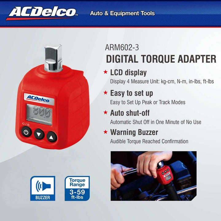 ACDelco ARM602-3 Digitaler Drehmomentadapter mit Buzzer und LED-Blitz-Benachrichtigung – ISO 6789 St