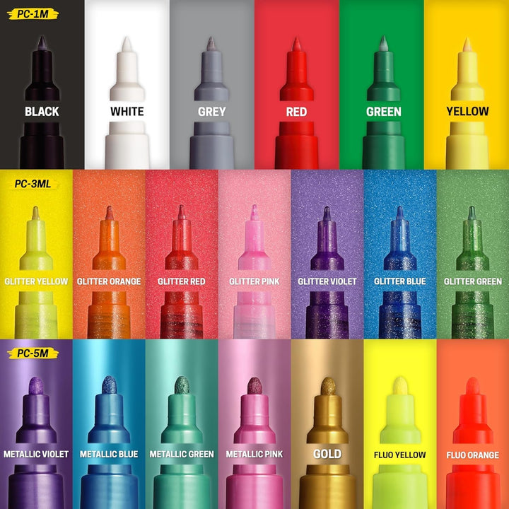 POSCA 186831 Marker Set, 20 Acrylstifte im Etui, Marker Set Groovy Colours, Spitze PWE5M 1,8-2,5 mm