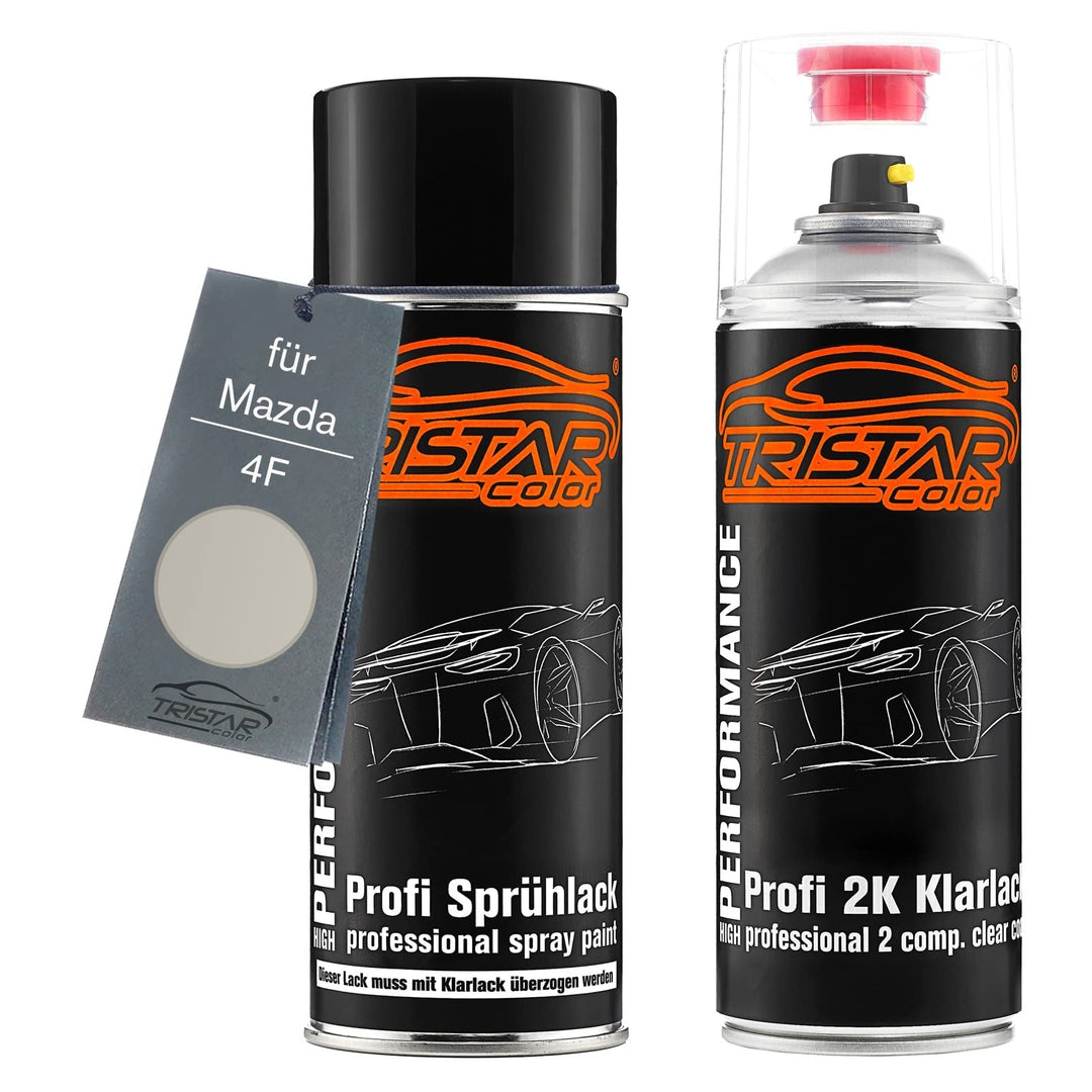 TRISTARcolor Autolack 2K Spraydosen Set für Mazda 4F Champagne Silver Perl Basislack 2 Komponenten K