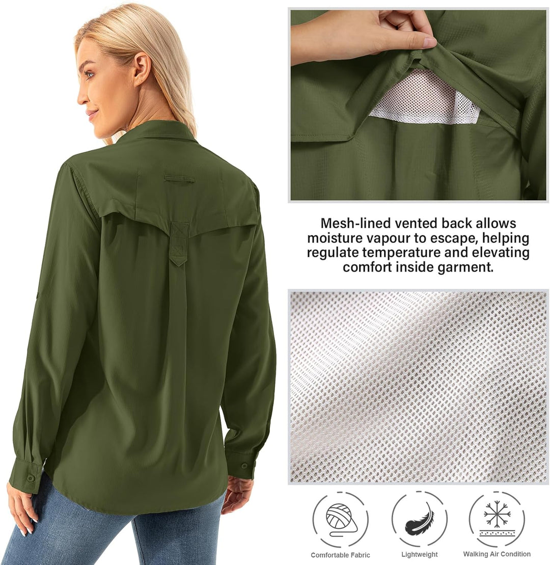 Asfixiado Damen Hemdbluse UV Shirt UPF 50+ Safari Kleidung Wanderbluse Damen Outdoor Cooling Quick D