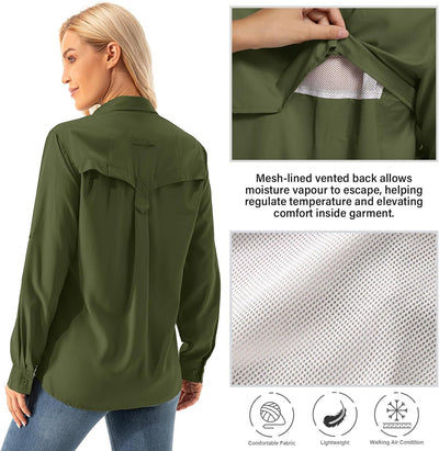 Asfixiado Damen Hemdbluse UV Shirt UPF 50+ Safari Kleidung Wanderbluse Damen Outdoor Cooling Quick D