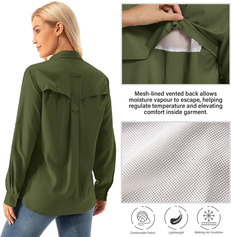Asfixiado Damen Hemdbluse UV Shirt UPF 50+ Safari Kleidung Wanderbluse Damen Outdoor Cooling Quick D