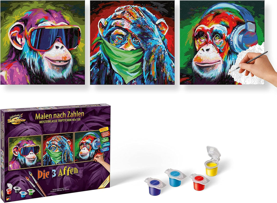 Schipper 609470859 Malen nach Zahlen, Die Drei Affen - Bilder malen für Erwachsene, inklusive Pinsel