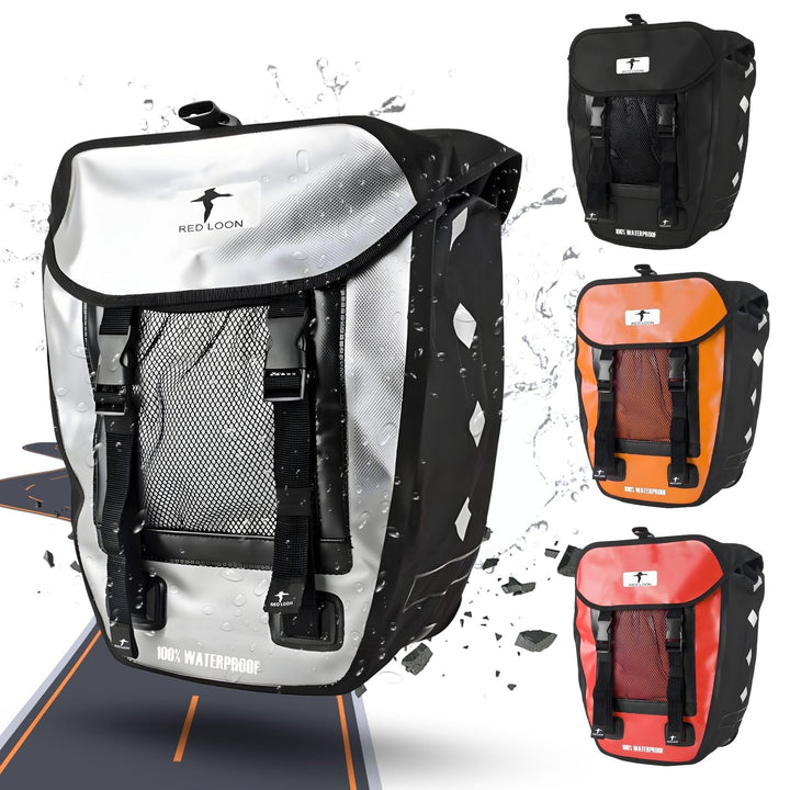 Red Loon 1 x robuste Fahrradtasche aus LKW-Plane – wasserdichte Packtasche für Gepäckträger in Silbe