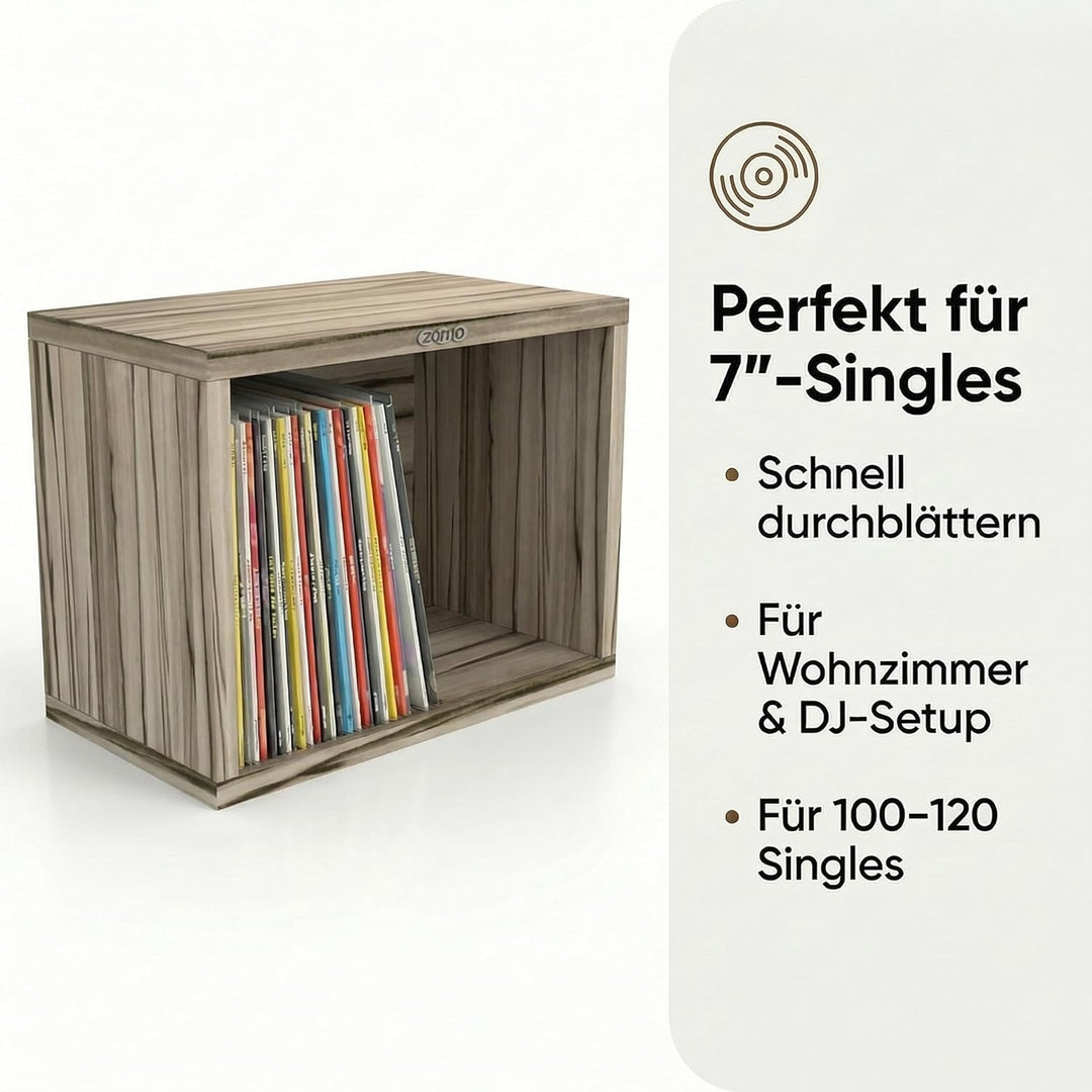 Zomo VS-Box 7/100 Vinyl Aufbewahrung für 100-120 Singles - 7 Zoll - 360 x 200 x 230 mm - Zebrano - M