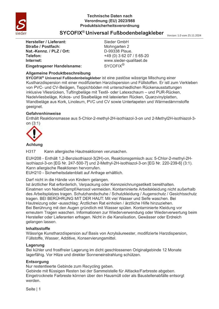 Universal Fussbodenbelagkleber 6 kg, gebrauchsfertig lösemittelfrei für PVC und CV Beläge, Teppichbö
