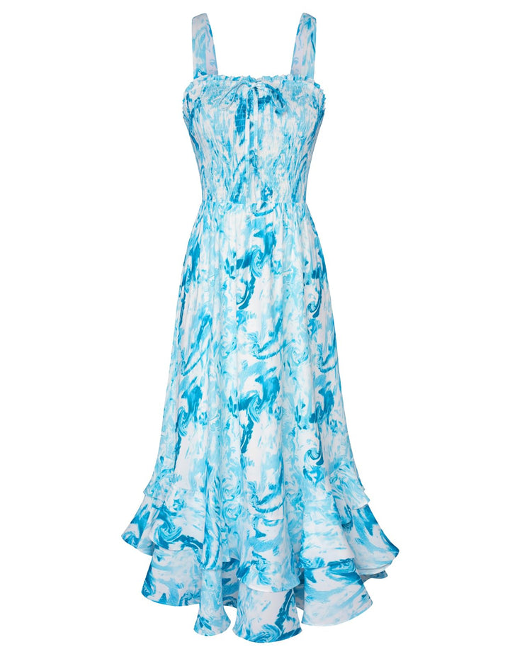 GRACE KARIN Damen langes Blumenkleid Ärmellos Spaghettiträger Freizeitkleid Böhmisch Maxikleid Stran