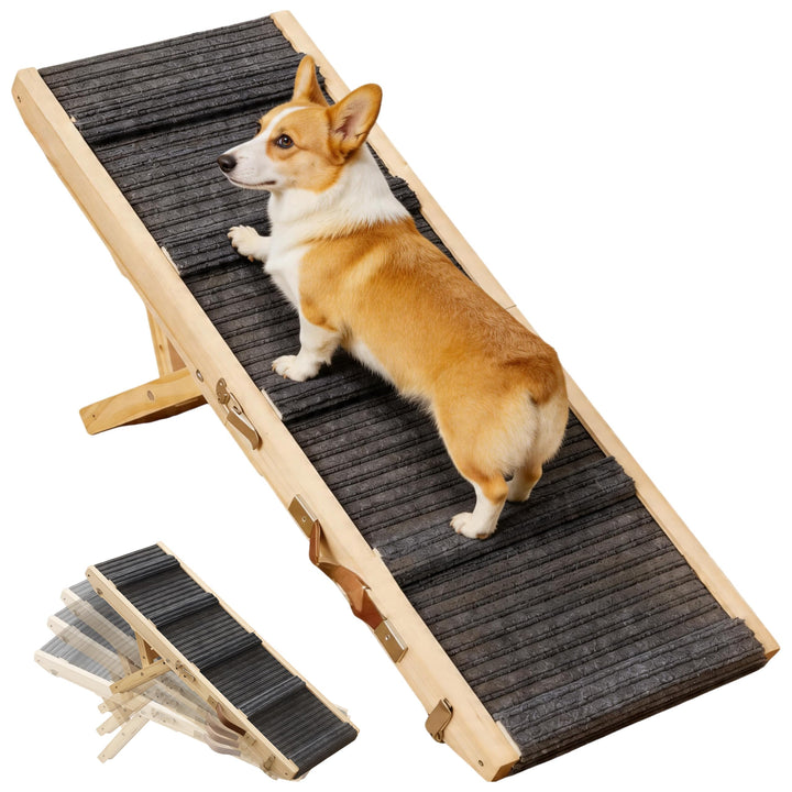 Hunderampe aus Holz, Hundetreppe 4 Stufen Verstellbar 23cm bis 46cm, verstellbare Rampe Hund für Sof
